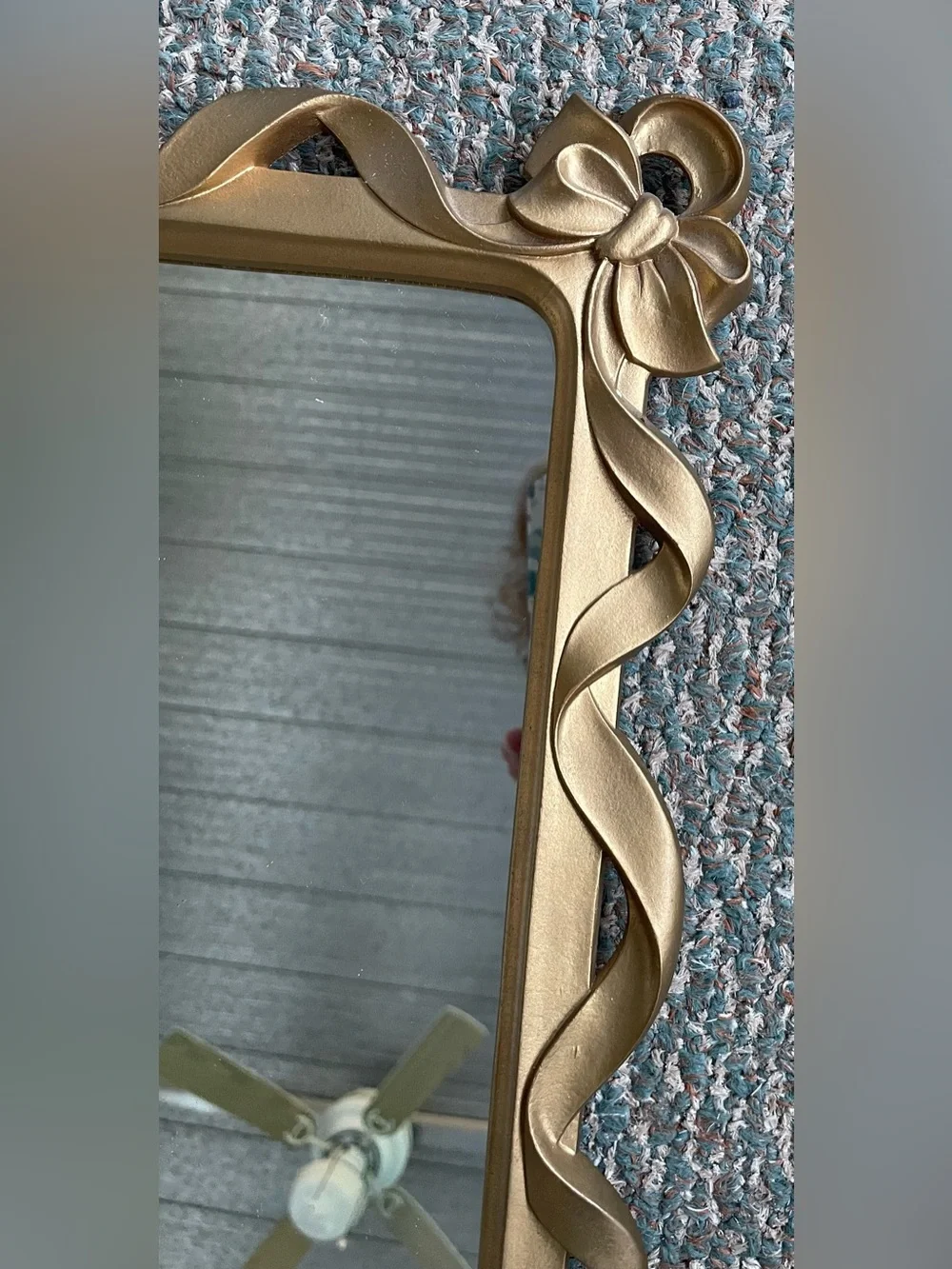 Vintage Syroco Gold Ribbon & Bow MCM Hollywood Regency Wall Vanity Mirror